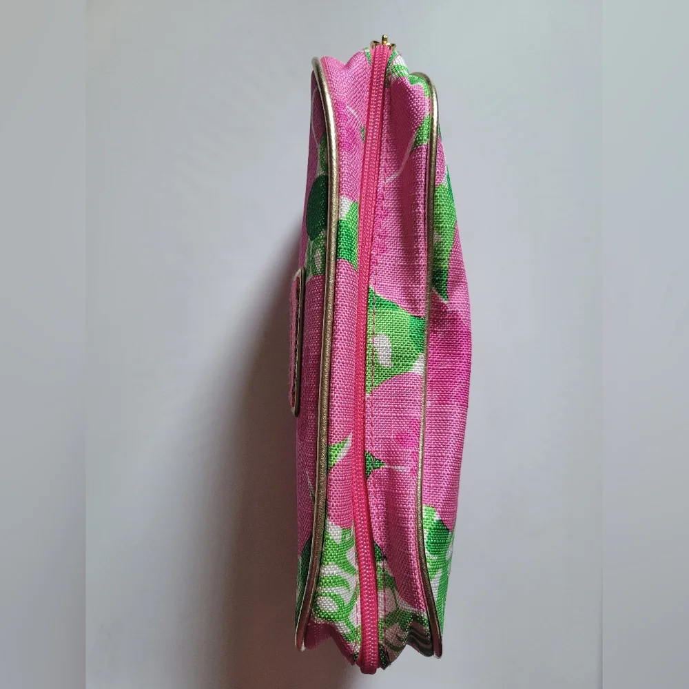 Lilly Pulitzer x Estee Lauder Classic Hawaiian Pink Green Palm Floral Makeup Bag